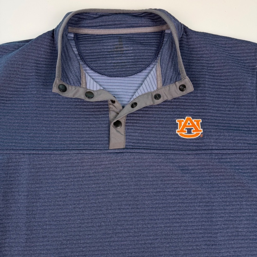 Johnnie-O Auburn Tigers Mens Navy Blue Ribbed Snap Placket Pullover Sweatshirt L